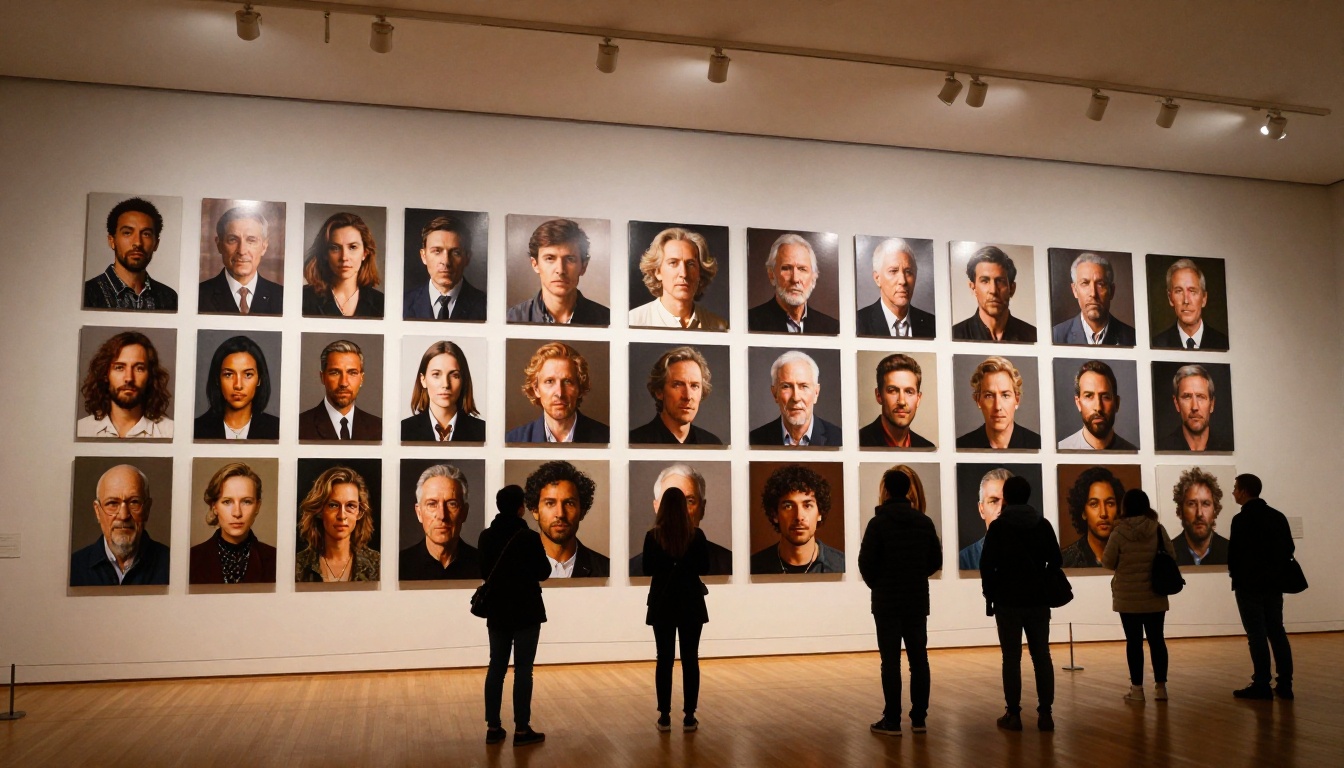Gallery wall with large-format AI art prints