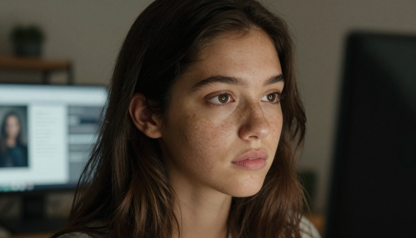 Young woman focused on AI image generation interface