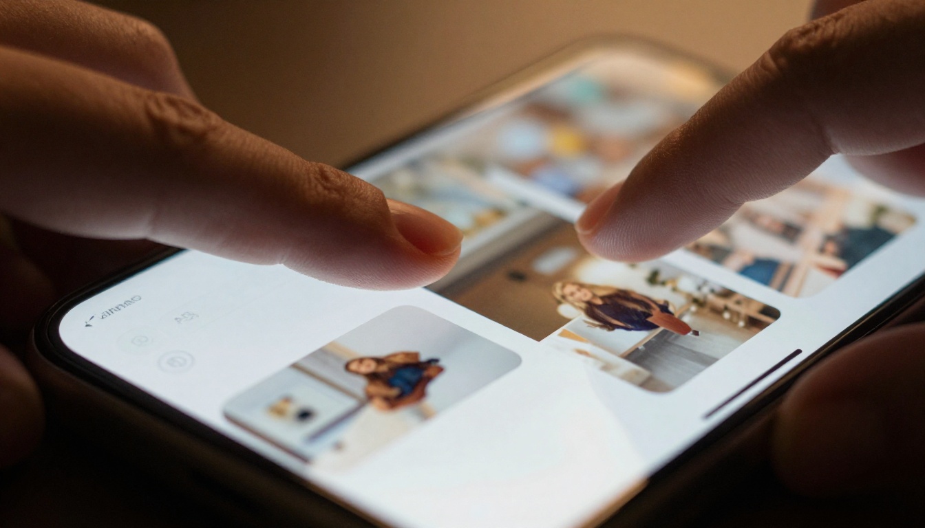 Smartphone screen showing AI video comparison interface with finger on screen