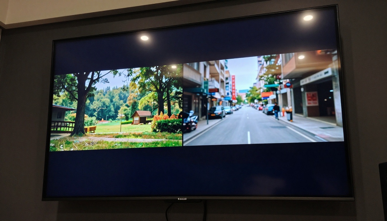 Side-by-side video comparison on monitor Side-by-side video comparison on monitor