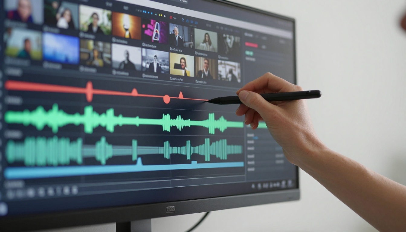 Editor using stylus to scrub through video timeline Editor using stylus to scrub through video timeline