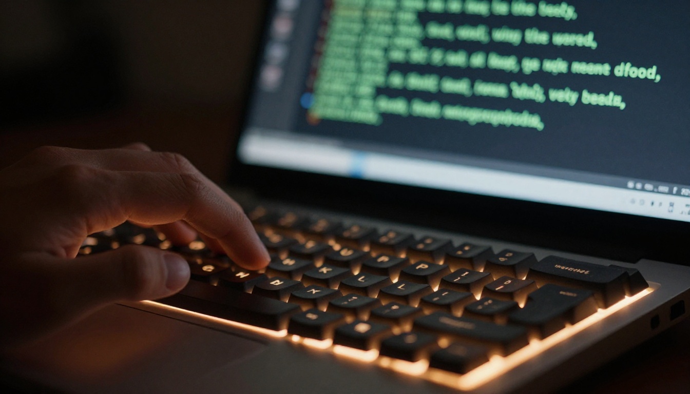 Close-up of hands coding on a mechanical keyboard with AI assistance