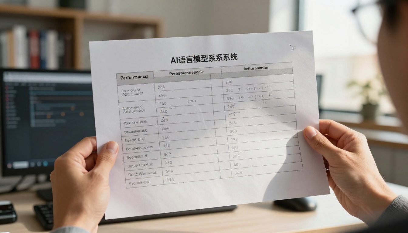 Researcher holding printed performance comparison table between two AI models