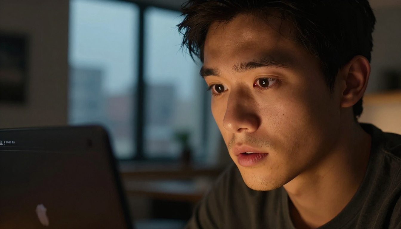 Content creator reacting to AI-generated video output on laptop screen