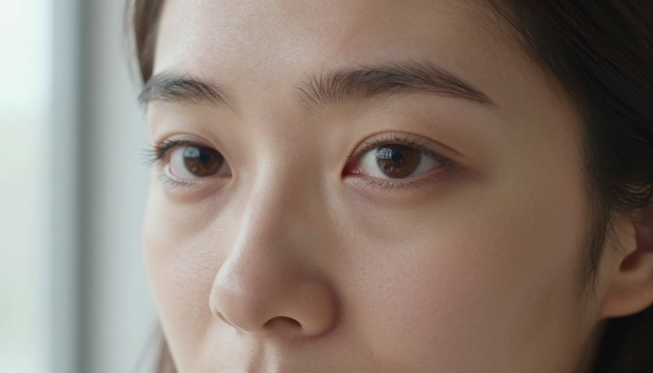 Close-up photorealistic AI-generated face with authentic skin texture