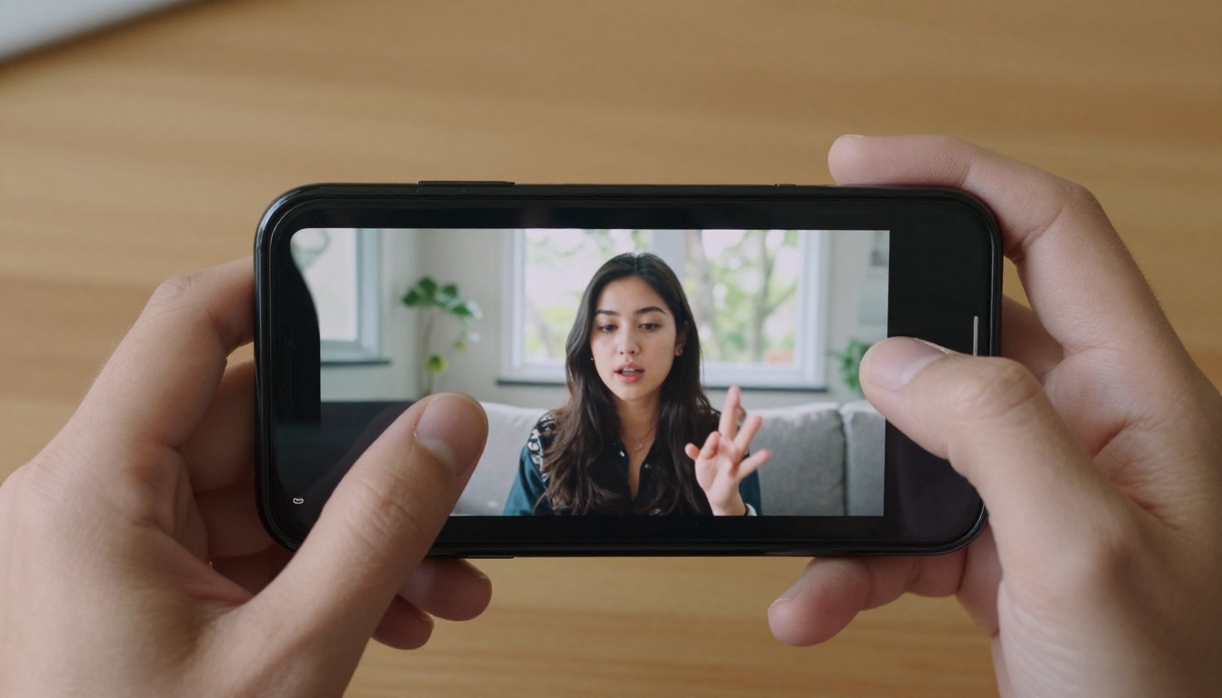 A person scrolling through YouTube Shorts on a smartphone, close-up overhead shot
