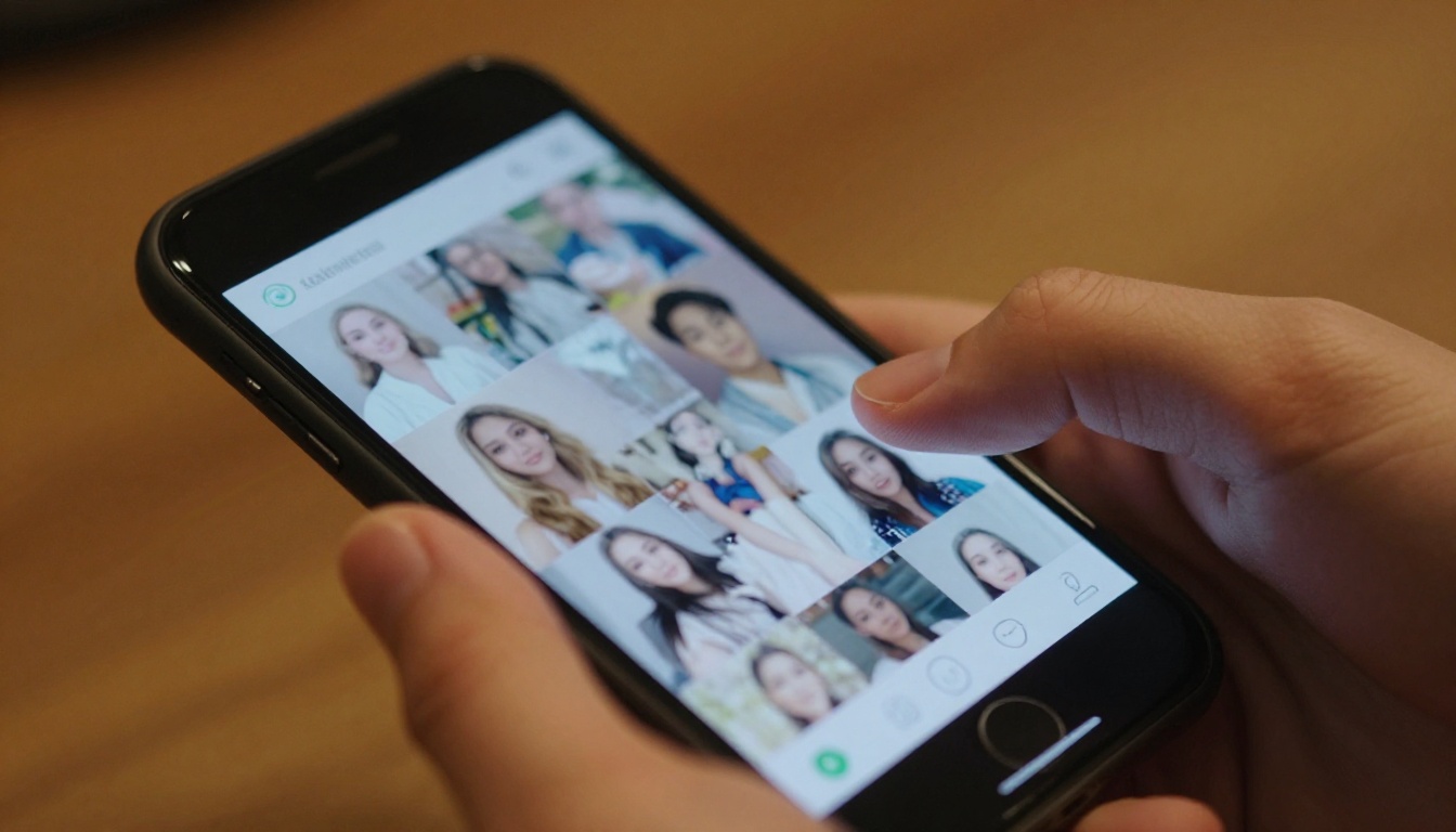 Close-up of fingers scrolling through AI-generated TikTok video feed on smartphone