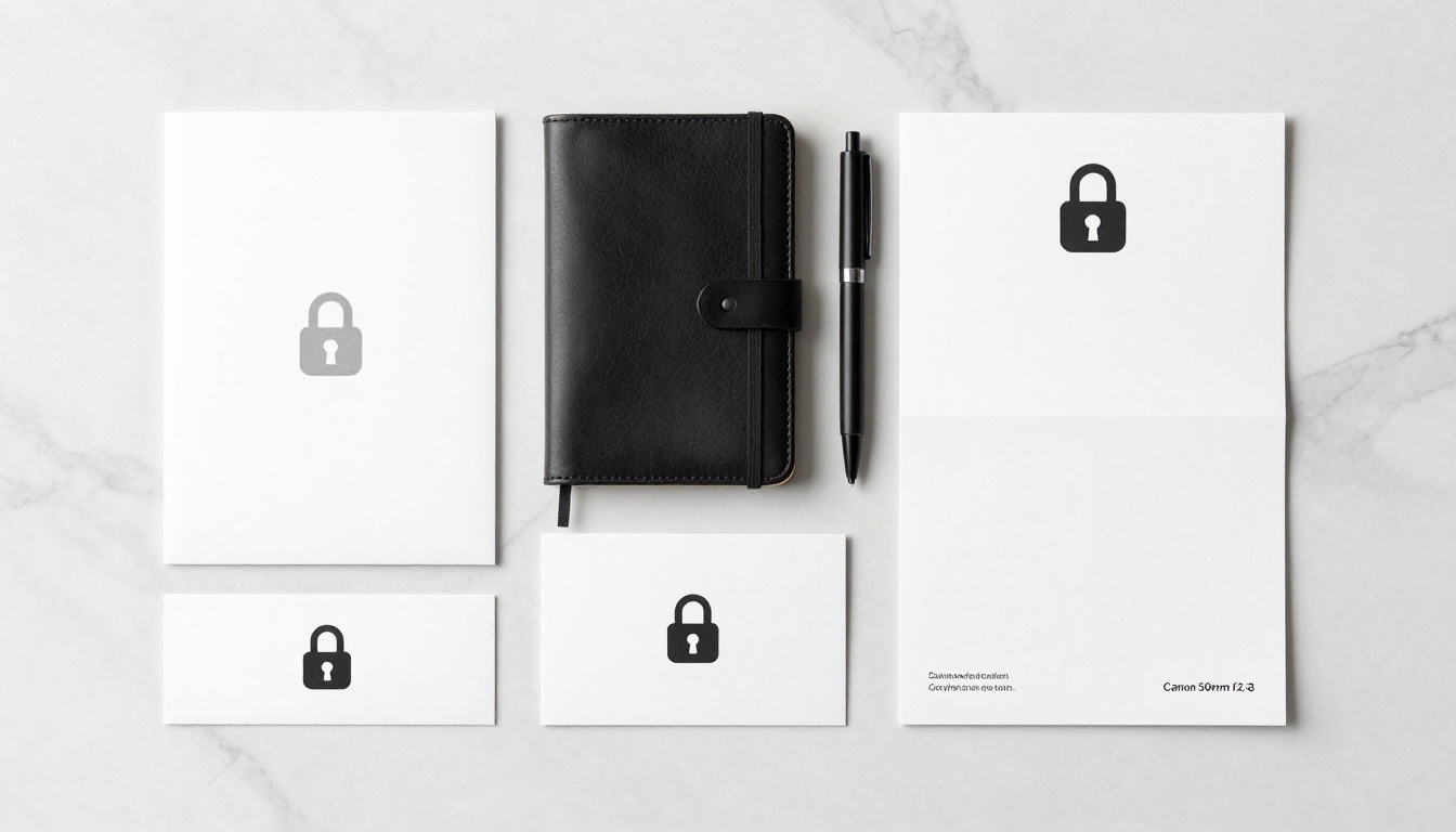 Flat lay of complete brand identity on marble surface Flat lay of complete brand identity on marble surface