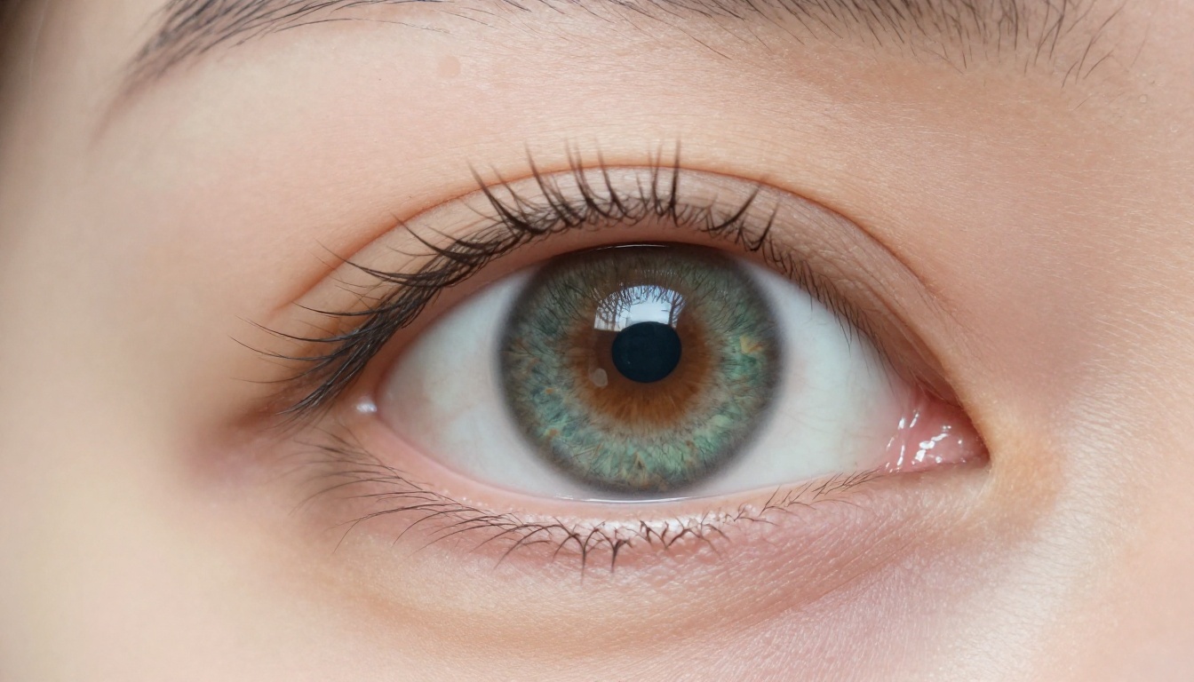 Extreme close-up macro portrait of a woman's eye, heterochromia iris fiber detail, asymmetric catchlight, natural eyelash texture with visible mascara clumping