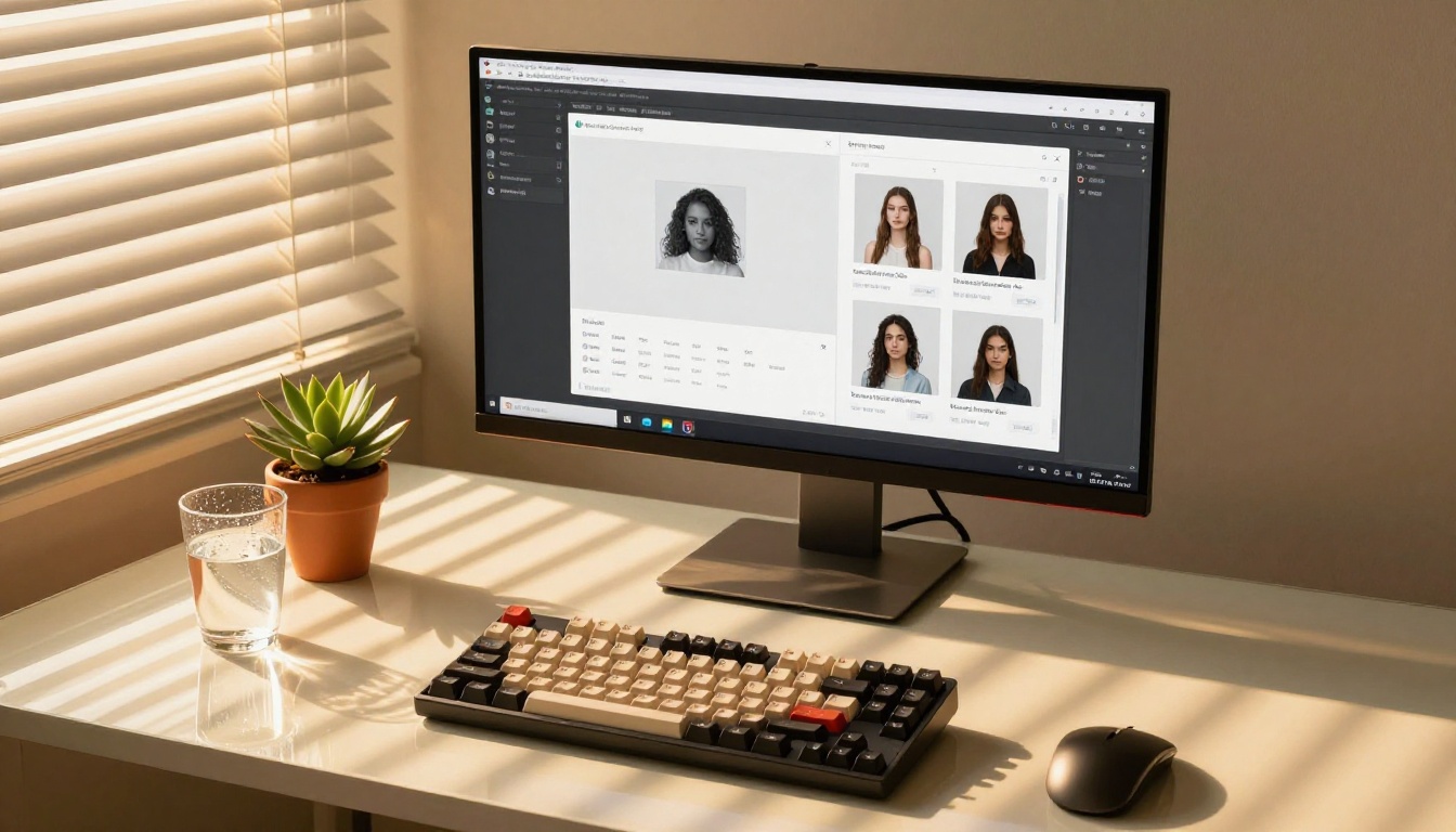 Glass desk with ultrawide monitor showing AI model comparisons