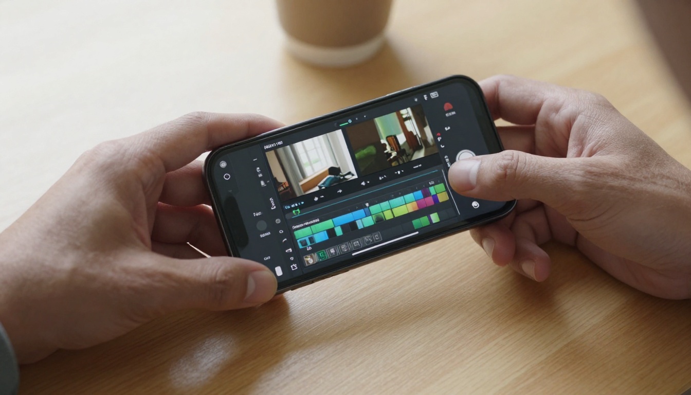 Hands editing a vertical video on a smartphone