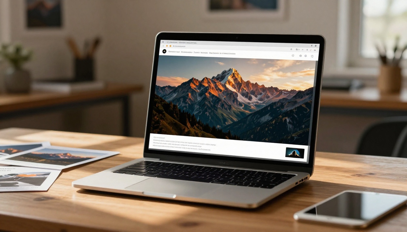 Laptop screen showing AI image generation interface with a poster prompt