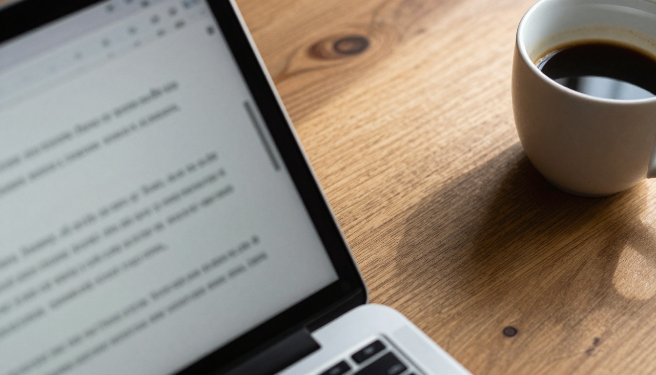 Laptop with espresso and handwritten notes overhead Laptop with espresso and handwritten notes overhead