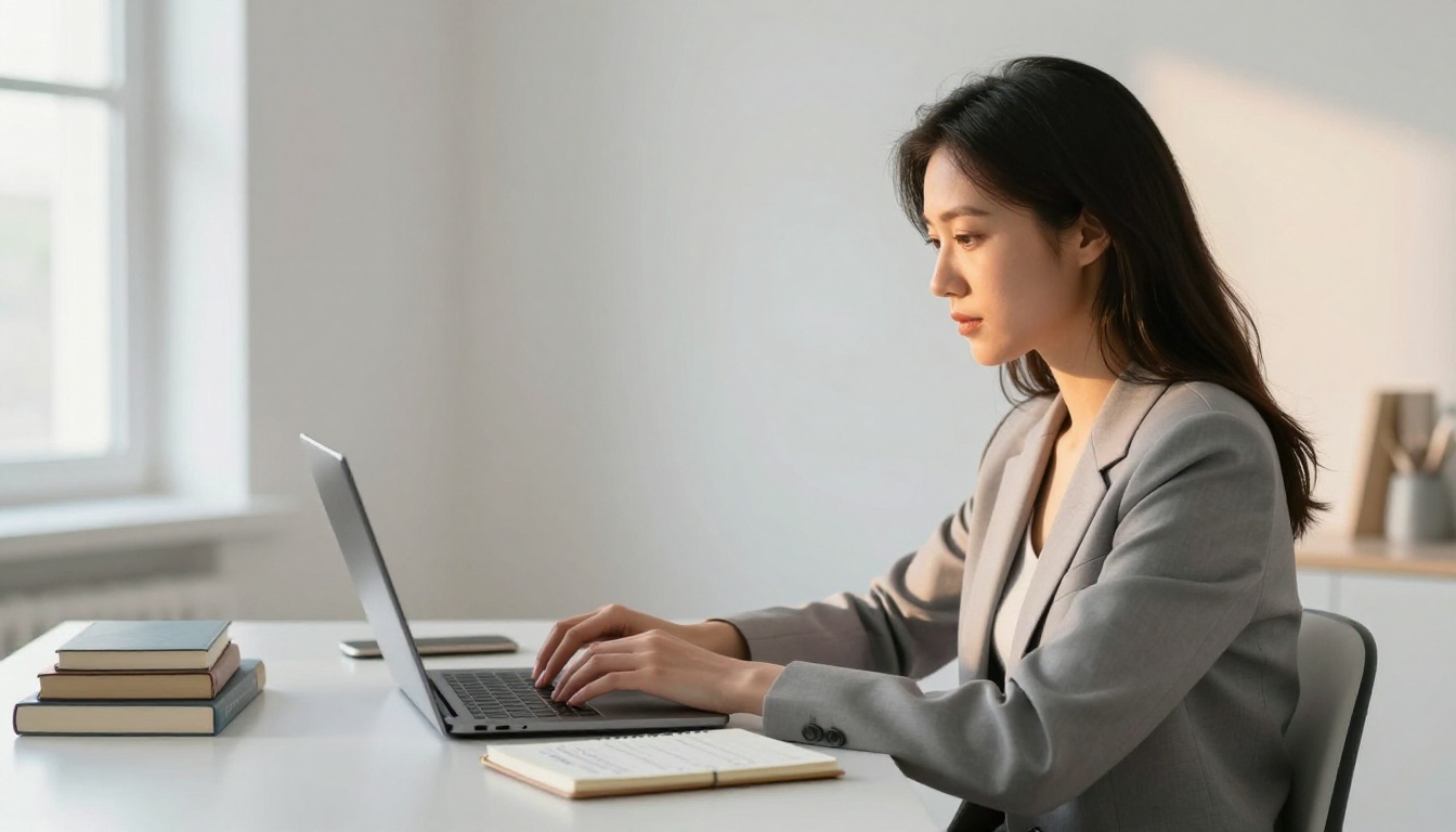 Writer with split-light effect at a minimalist desk Writer with split-light effect at a minimalist desk