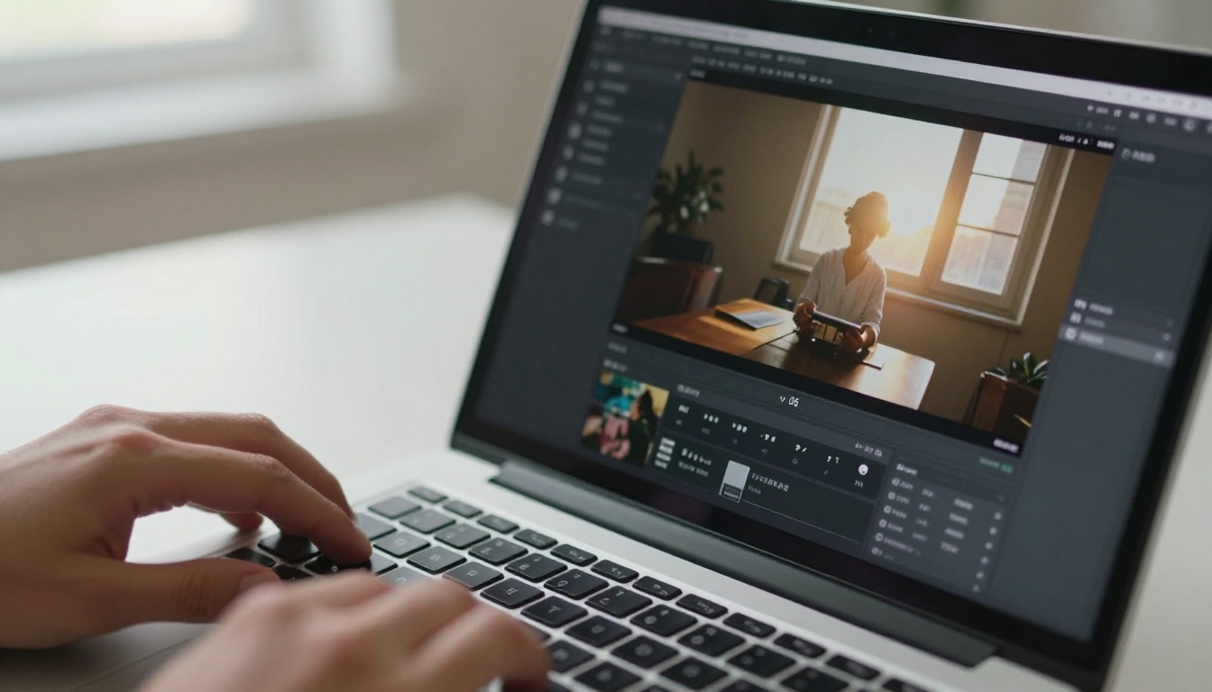 Laptop screen showing AI vertical video generation interface close-up