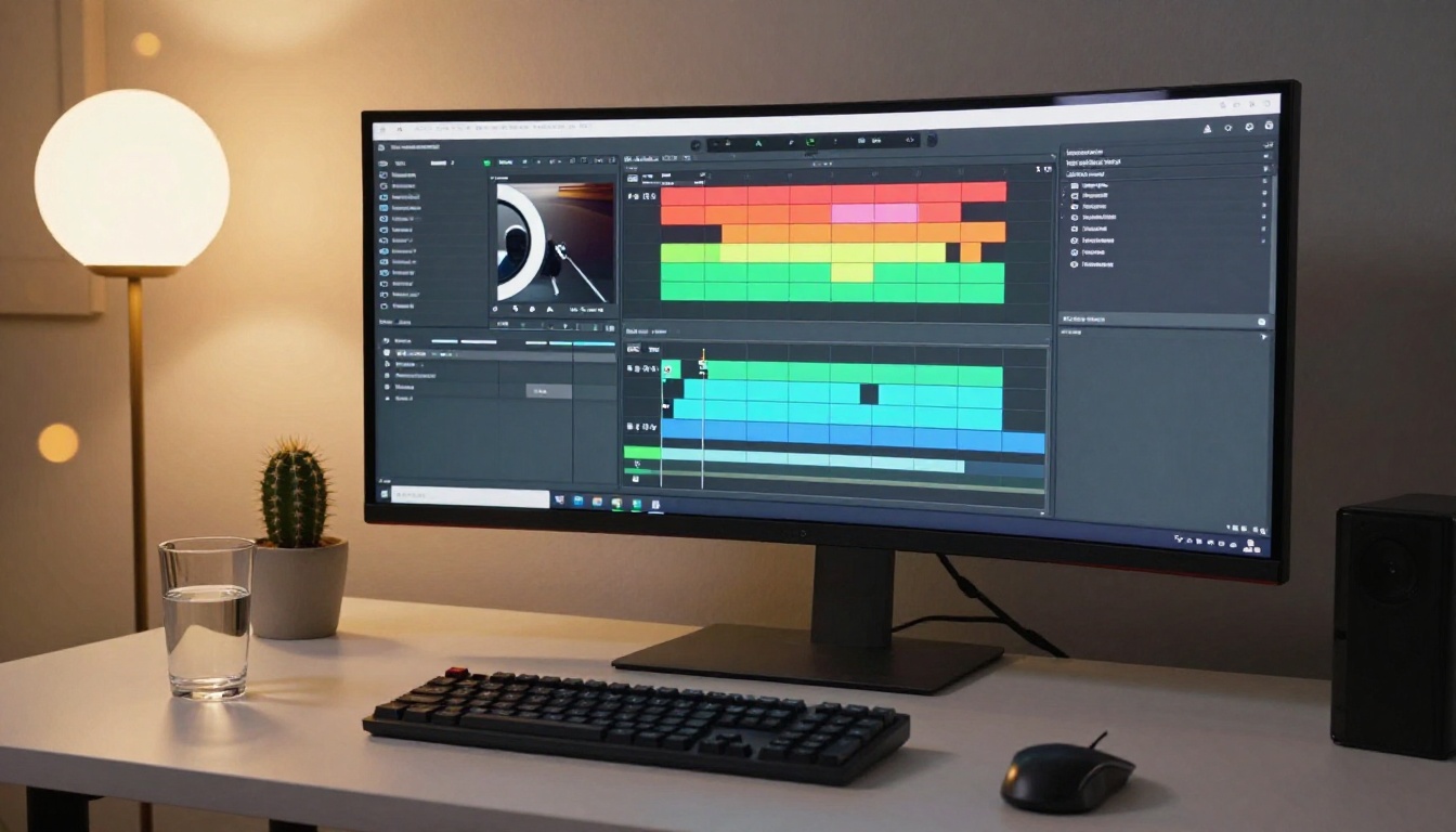 Modern home studio with video editing monitor