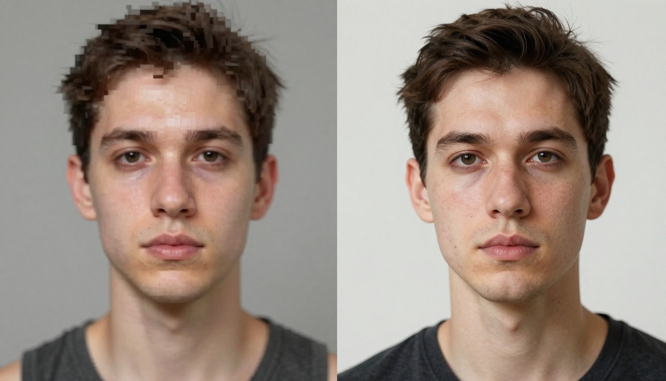 Side-by-side comparison of artificial plasticky AI skin versus photorealistic AI skin with pores and natural subsurface scattering