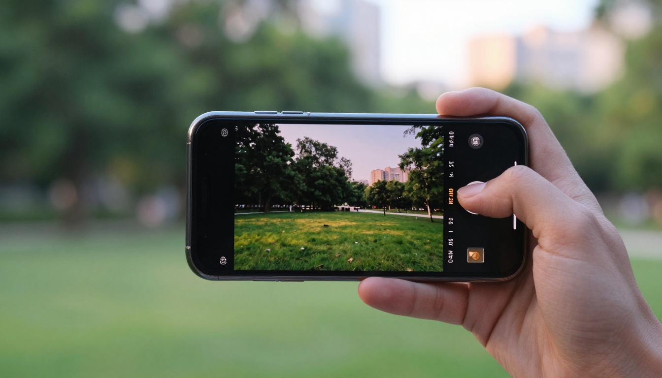 Smartphone displaying clean video in outdoor park