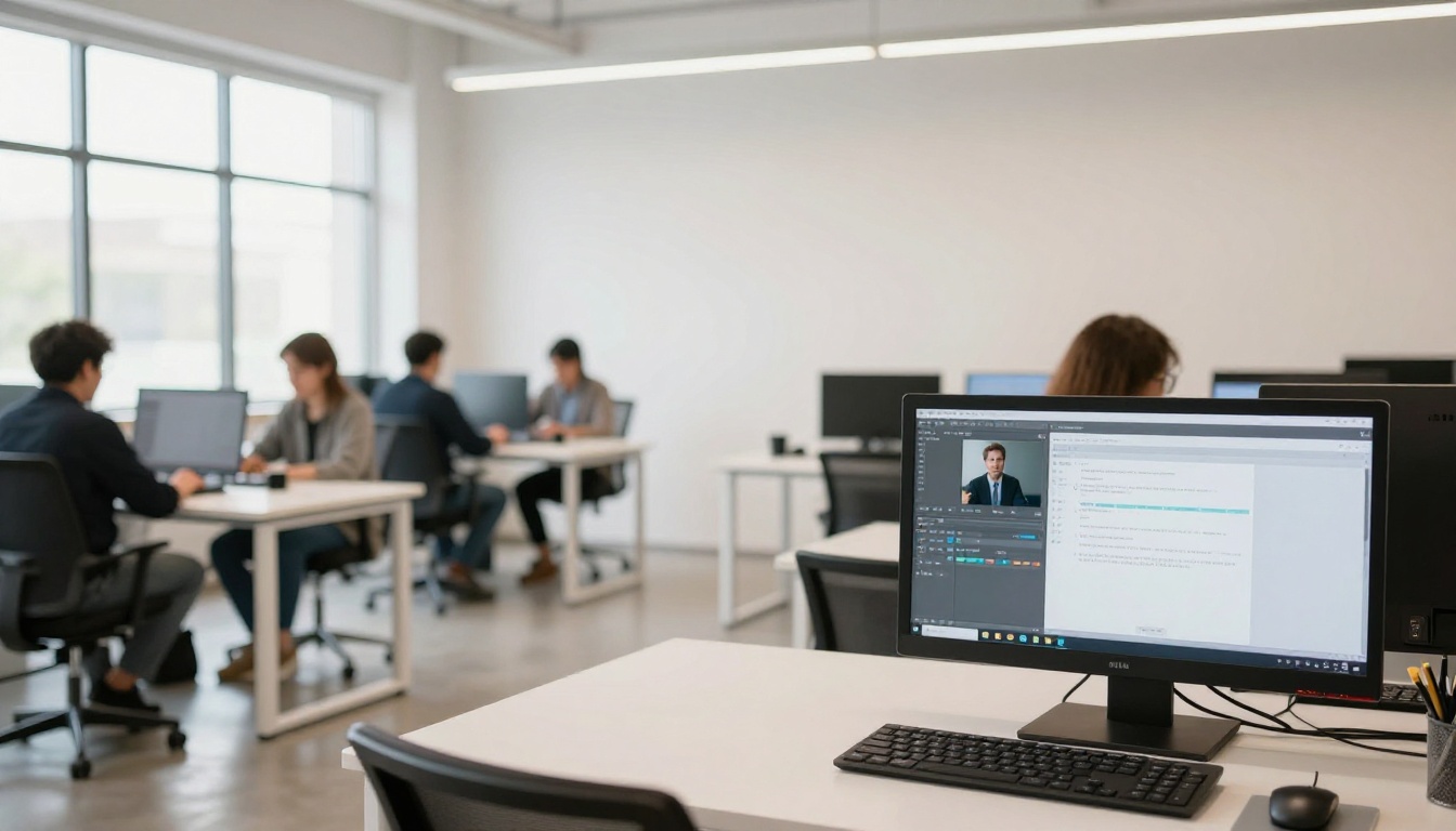 Bright minimalist coworking space with desktop