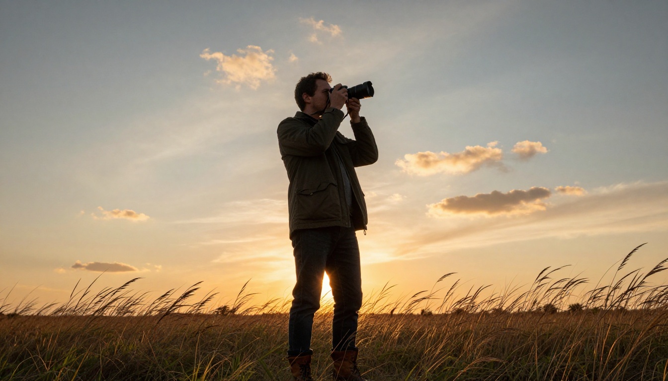 Man with camera at golden hour, the kind of photo that becomes a great animated clip