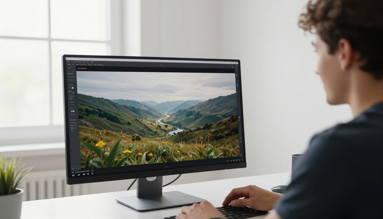 Content creator looking satisfied at high-quality AI video output on a monitor