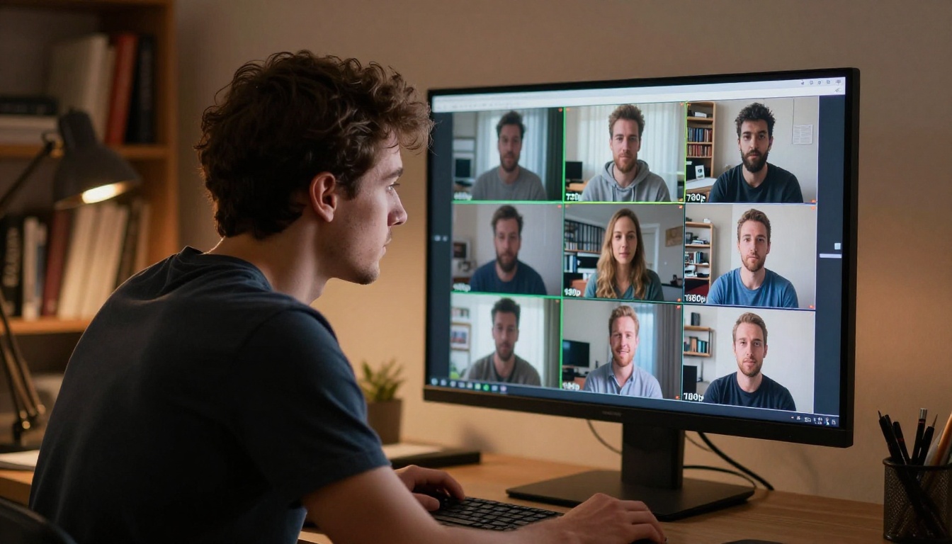 Side profile of a creator comparing video resolutions on screen