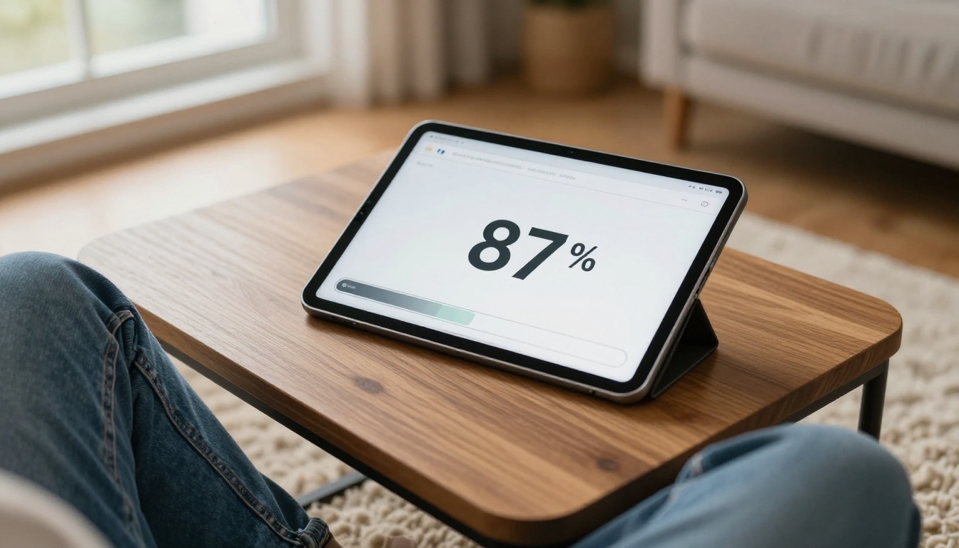 Overhead view of tablet showing AI generation progress bar