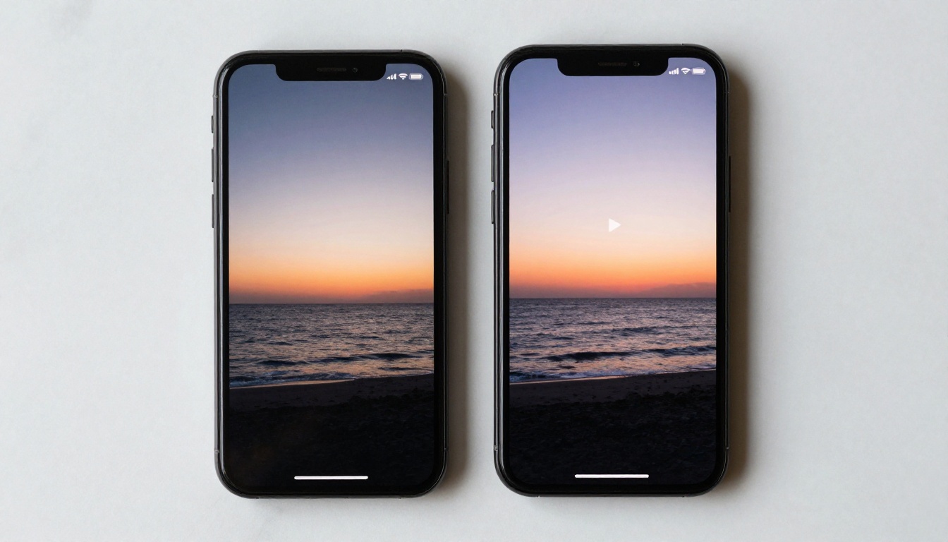 Two smartphones showing before and after: still photo transformed into vertical video