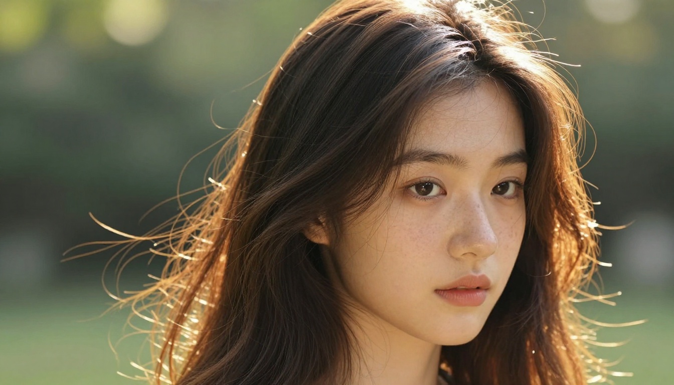 Portrait showing natural hair texture and authentic skin detail in soft backlit afternoon light Portrait showing natural hair texture and authentic skin detail in soft backlit afternoon light
