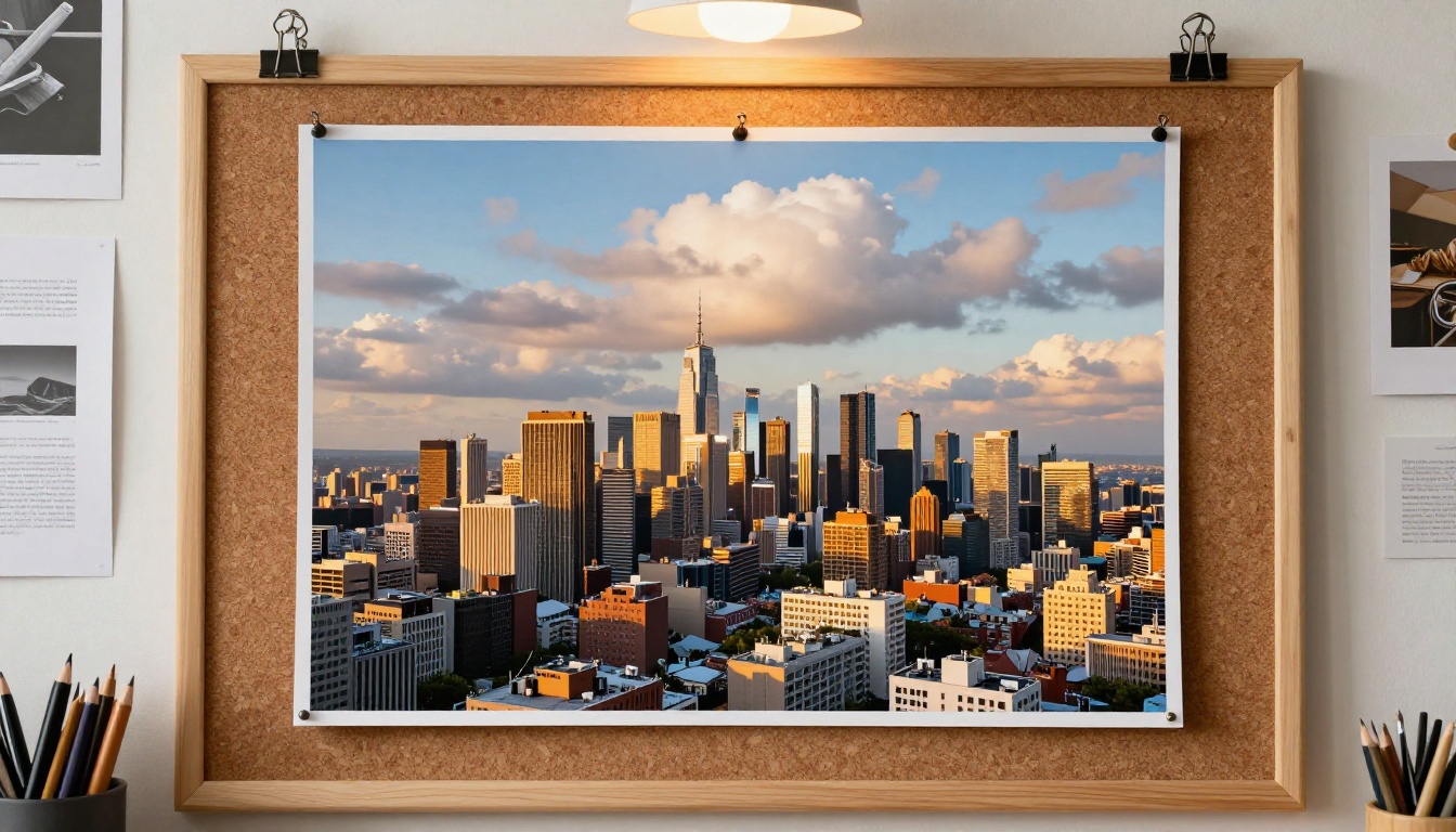 A city skyline photograph beginning to come alive with moving clouds
