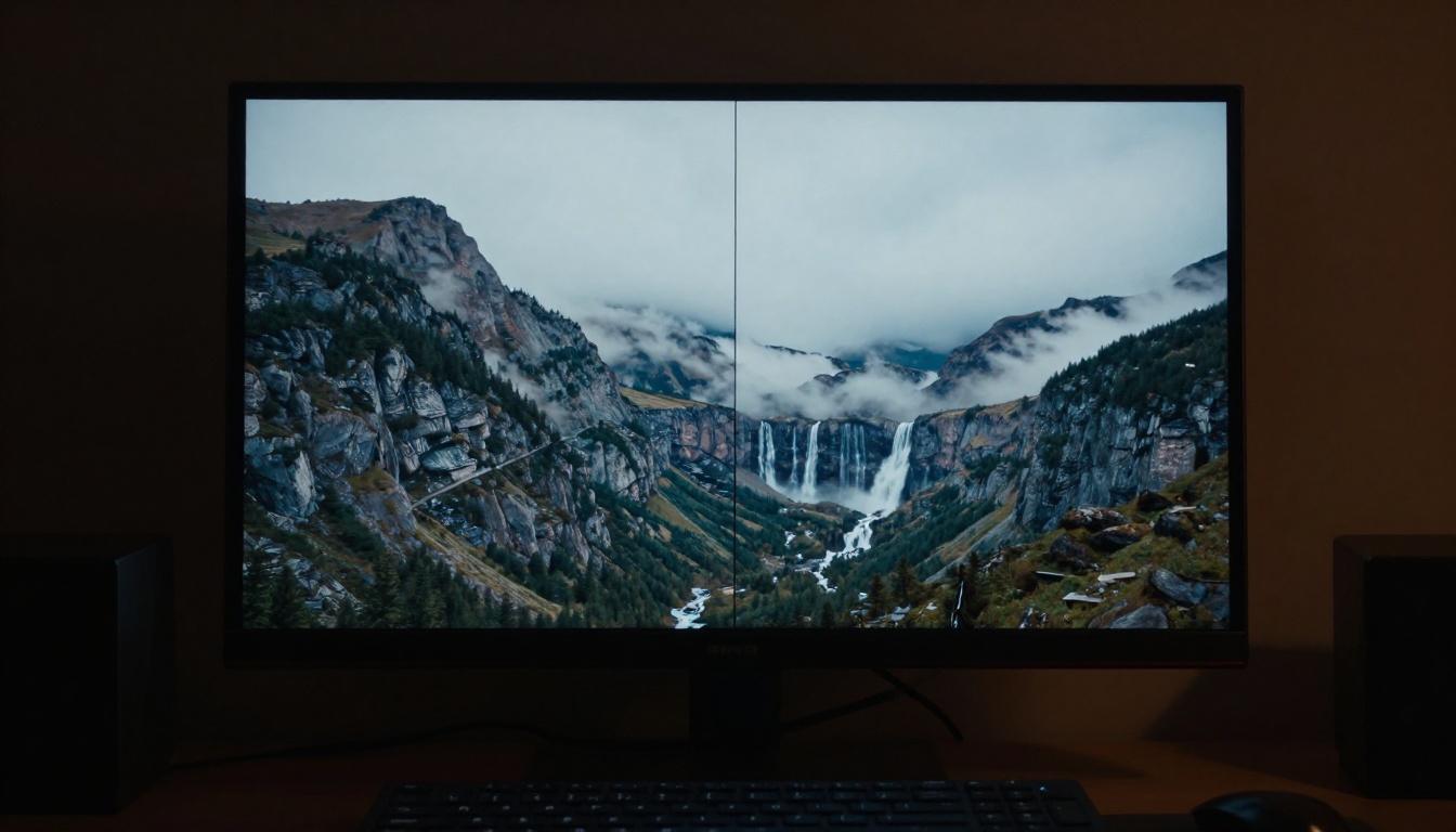 A split view comparing a static mountain photograph against its animated counterpart with moving clouds A split view comparing a static mountain photograph against its animated counterpart with moving clouds