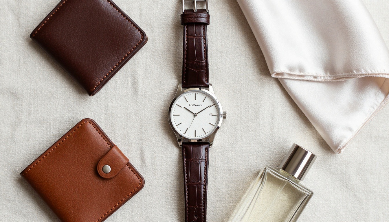 Aerial flat-lay of premium products on a linen surface
