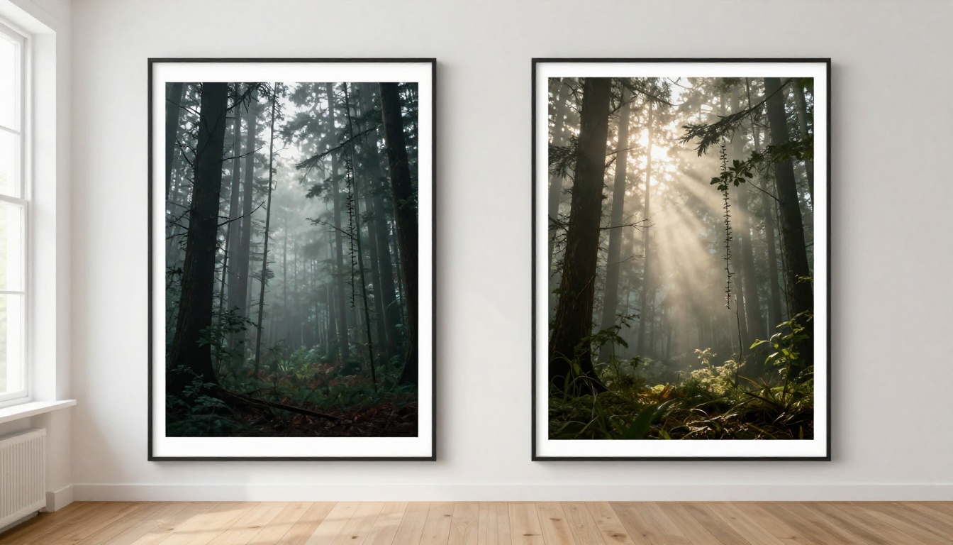 Gallery wall displaying a quality comparison between blurry and sharp AI-generated video frames