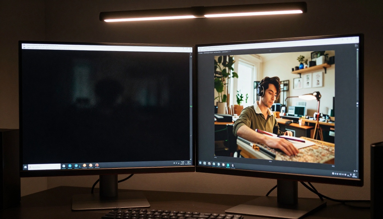 Monitor showing side-by-side comparison of low and high quality video frames