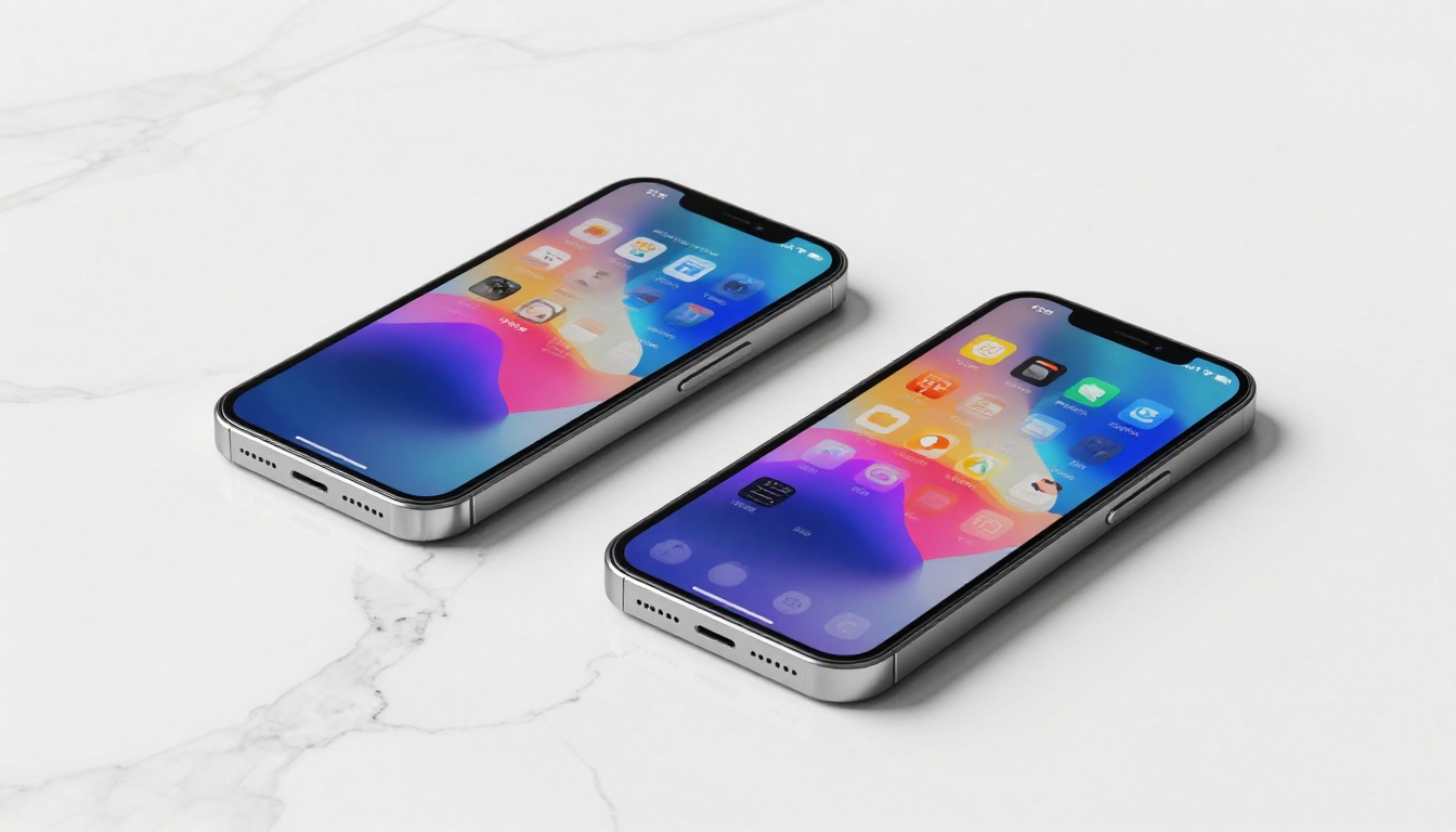 Two smartphones side by side on white marble surface displaying different AI video interfaces