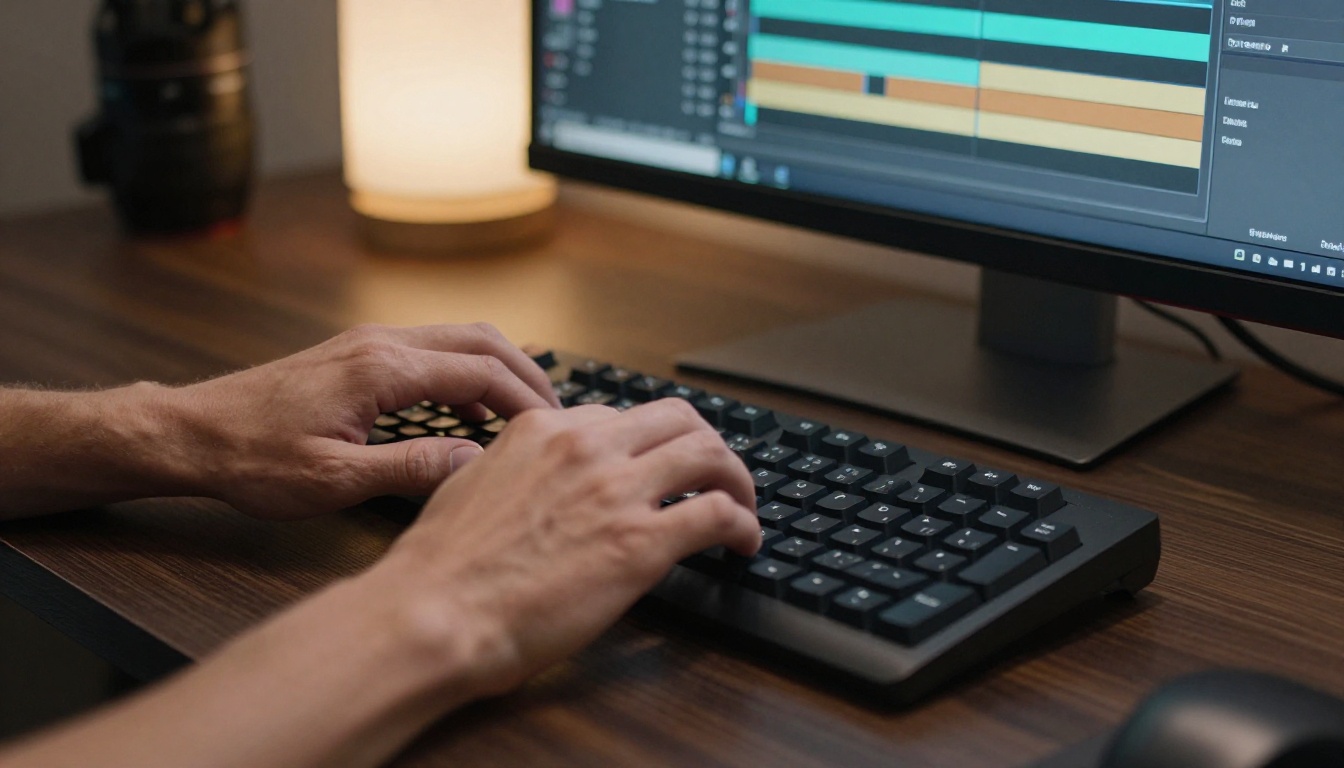 Person actively generating AI video at a professional workstation