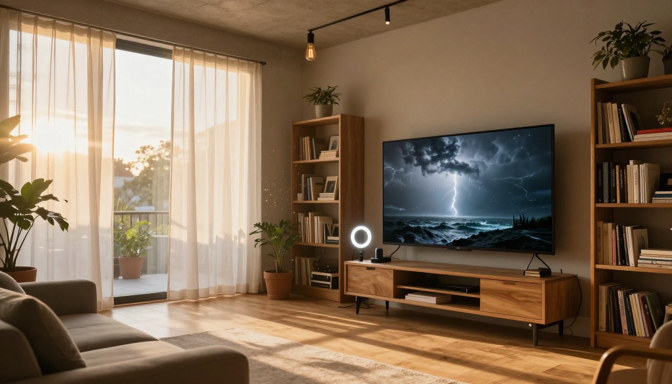 Video content creator in a warm modern studio