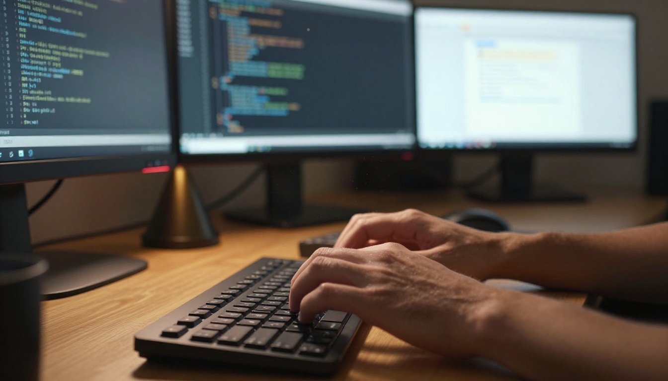 Professional working with AI interface at modern desk