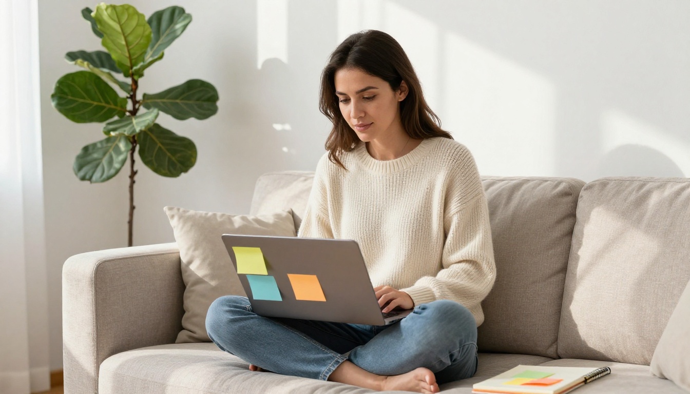 Content creator working on laptop at home Content creator working on laptop at home