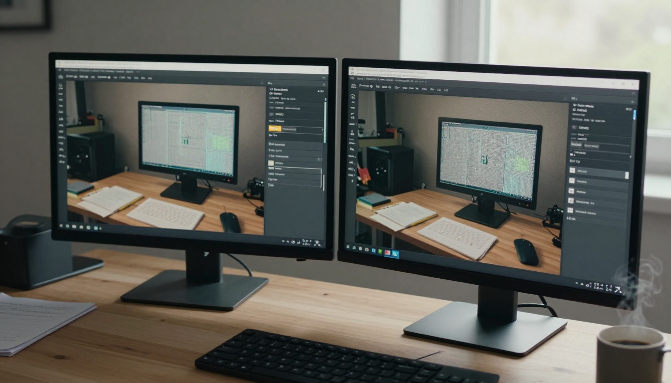 Dual monitor setup showing 1080p versus 720p resolution comparison settings
