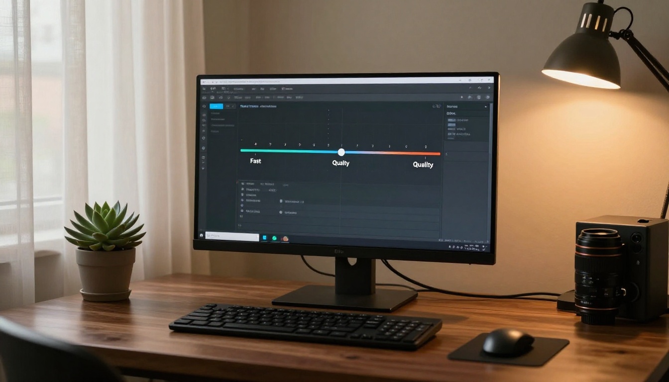 Speed versus quality mode settings interface on computer screen in home studio