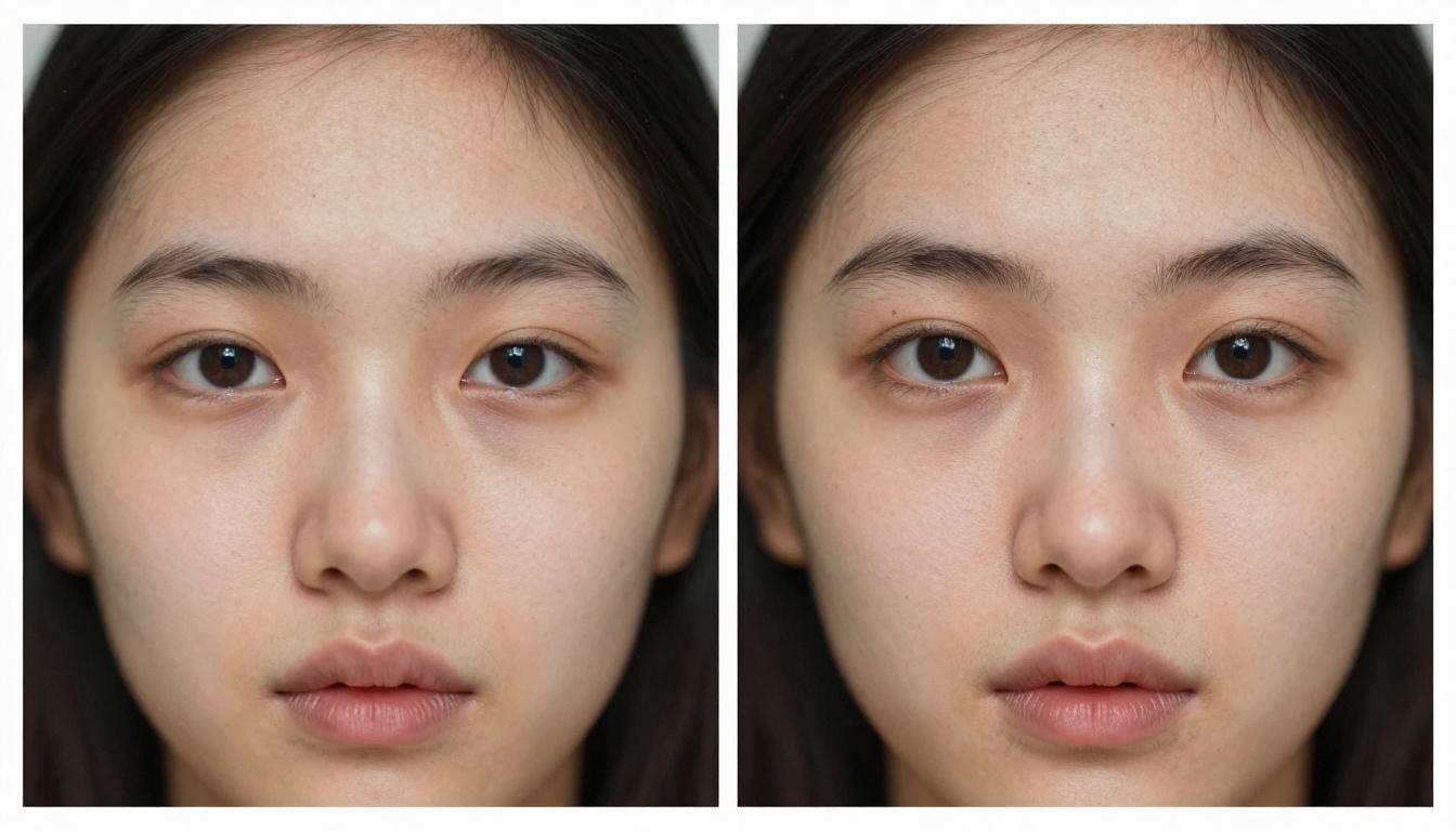 Before and after comparison showing a blurry portrait transformed into a razor-sharp image on a professional lightbox