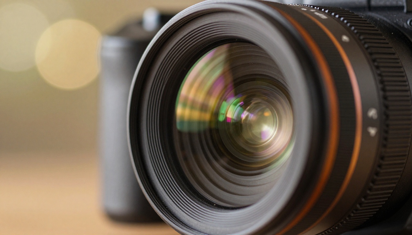 Cinema lens with smooth motion blur radiating from glass element
