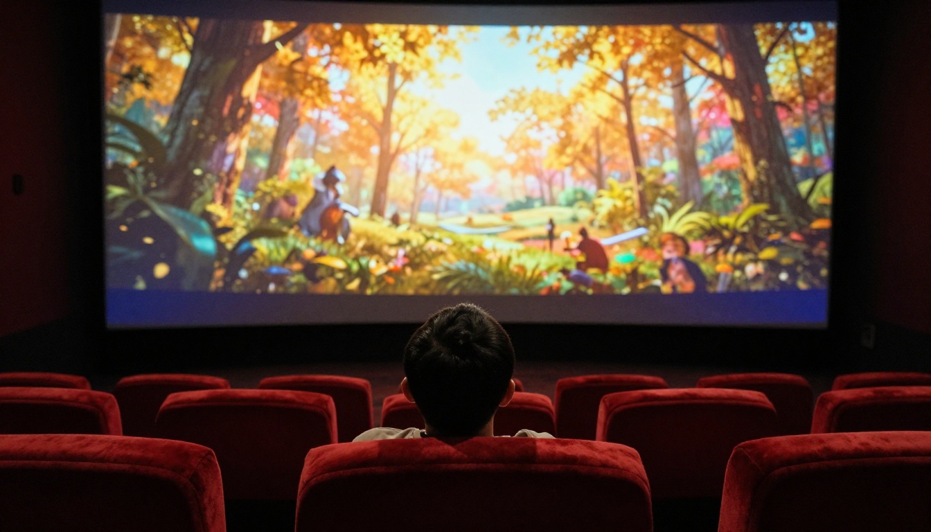 Person watching a completed short film in a private cinema screening room Person watching a completed short film in a private cinema screening room