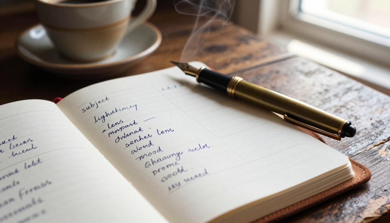Notebook with handwritten prompt structures for FLUX.2 Max