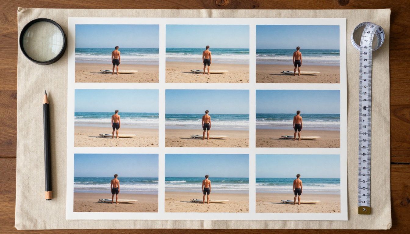 Grid of nine test prints comparing prompt variations