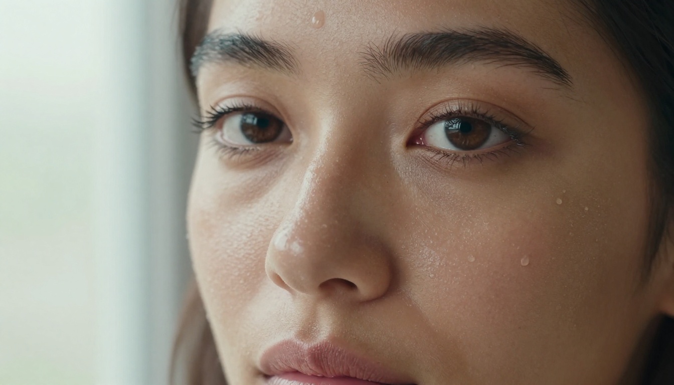 Macro close-up beauty portrait with dewy skin
