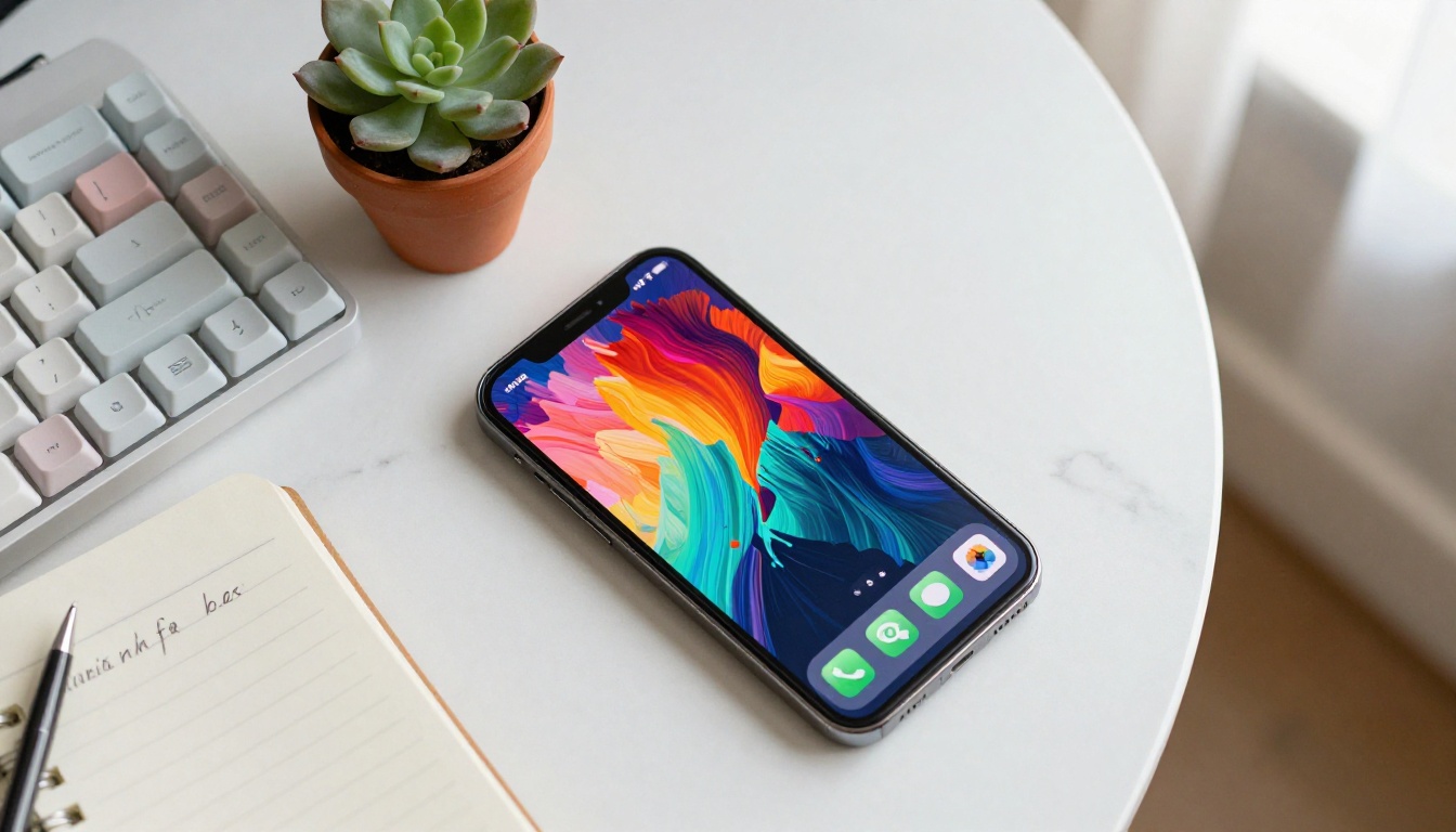 AI workspace with smartphone and creative tools