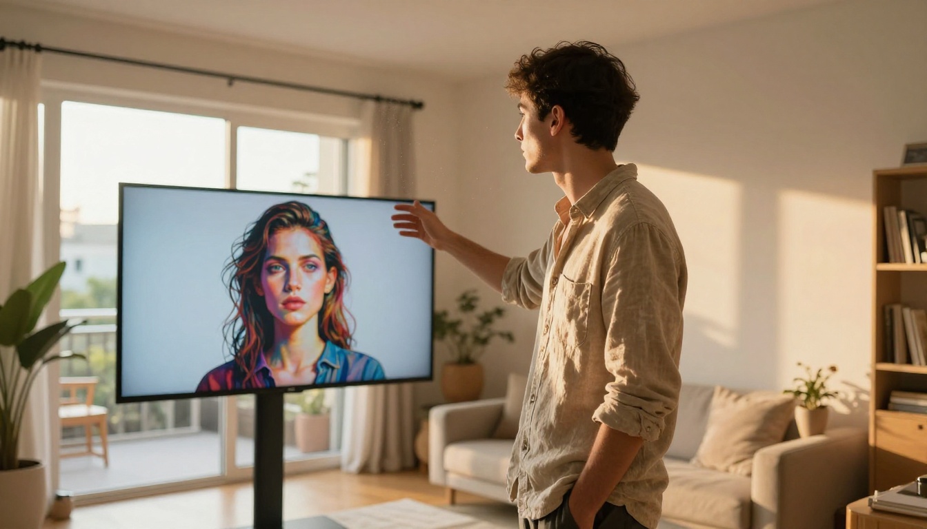 Creative professional reviewing AI-generated artwork on monitor