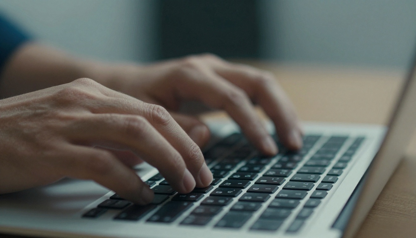 Close-up of hands typing on laptop keyboard